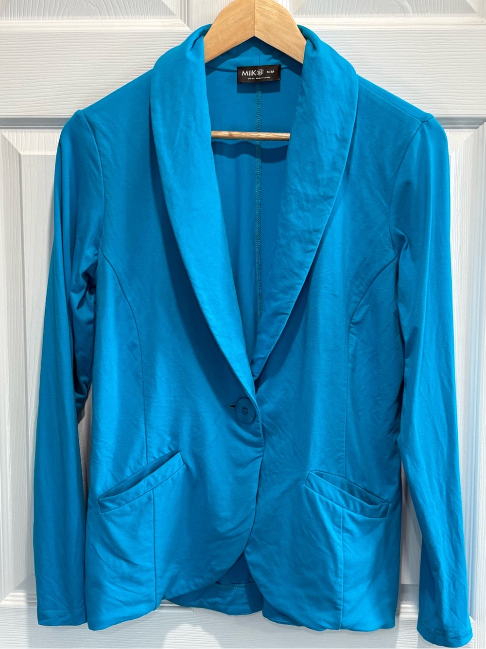 Miik Emily Soft Stretchy Bamboo Shawl Collar Blazer Jacket, Turquoise Blue, M